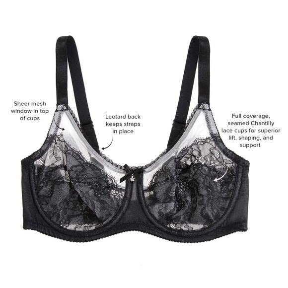 WACOAL 40G Black Retro Chic Full Figure Underwire Bra Mesh Plus Size 855186 - Picture 2 of 15